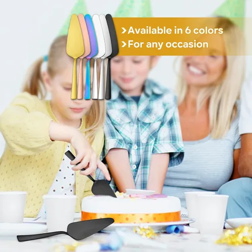 Miniatura 6 de E-far - Juego de 5 servidores de pastel negro mate, cortador de acero inoxidable de 8.9 pulgadas para pasteles y pizza de queso, borde dentado