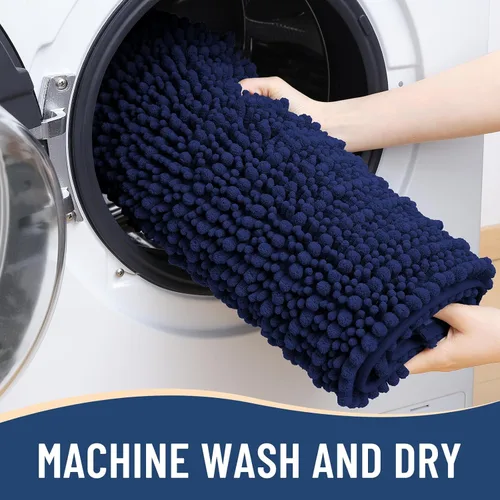 Miniatura 7 de Arotive - Alfombra de baño de lujo de chenilla, extra suave, gruesa, absorbente, esponjosa, antideslizante, se puede lavar y secar a máquina, Azul