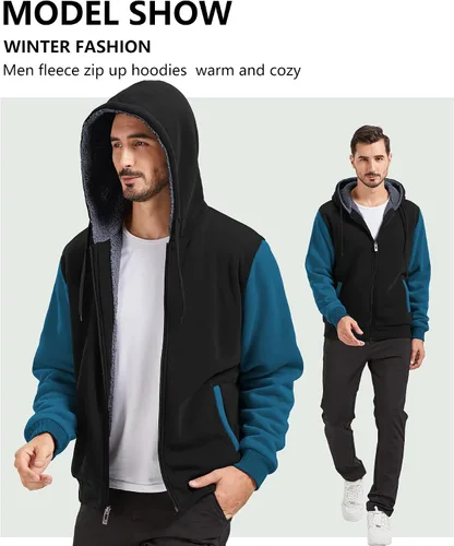 Miniatura 96 de GEEK LIGHTING Sudadera con capucha y cremallera para hombre, forro polar, chaqueta gruesa con capucha para invierno, cálida sudadera atlética