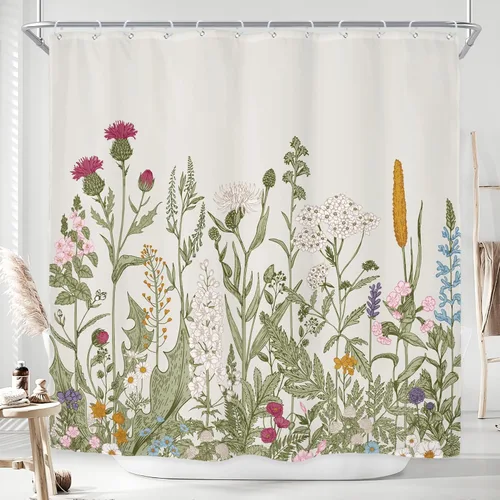 Miniatura 11 de Riyidecor - Cortina de ducha con estampado de flores silvestres para decorar un baño pequeño o una ventana, 36 pulgadas de ancho x 72 pulgadas
