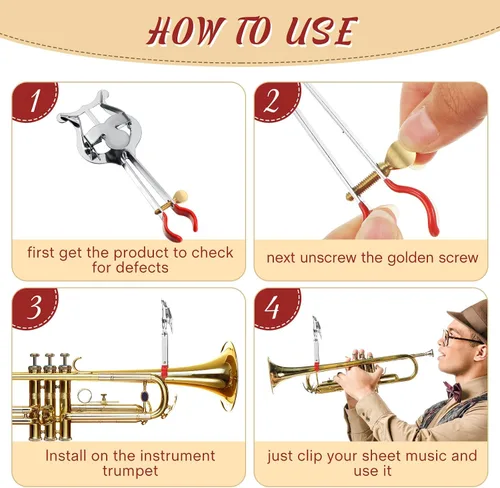 Miniatura 3 de 6 piezas de lira de trompeta, plata ligera trompeta marchando abrazadera de lira en clarinete lira soporte de música para instrumentos de banda