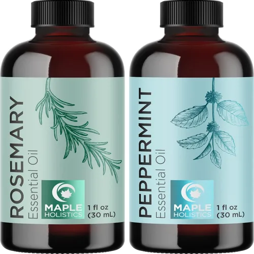 Maple Holistics Aceites esenciales de alta calidad para el crecimiento del cabello, juego de aceites esenciales de menta pura y romero para