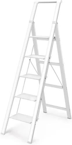 Miniatura 11 de HBTower Escalera de escalón, taburete plegable, taburete portátil de acero resistente para adultos con pedales anchos antideslizantes para el hogar
