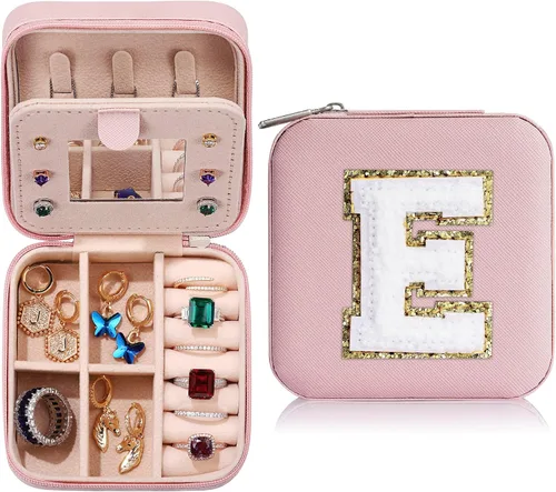 Joyero pequeño para niñas, joyero con inicial de viaje para niñas Caja organizadora de joyas pequeña Joyero de viaje organizador de joyero Mini