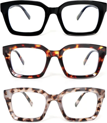 3 Pack Reading Glasses Women Square Blue Light Blocking Oversized Fashion Large Eyeglasses