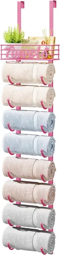 Miniatura 20 de HapiRm Toalleros para almacenamiento de baño, 3 niveles sobre la puerta y montaje en pared, organizador de toallas enrollado con cesta de estante