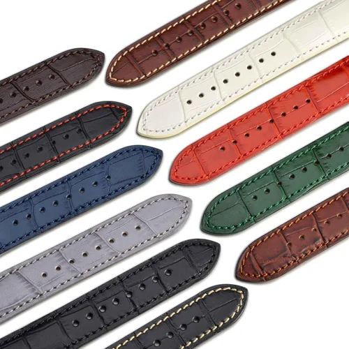 Miniatura 8 de WOCCI - Correas para reloj de cuero italiano, grano de cocodrilo en relieve, elige color y ancho 14 mm 18 mm 19 mm 20 mm 21 mm 22 mm, Negro