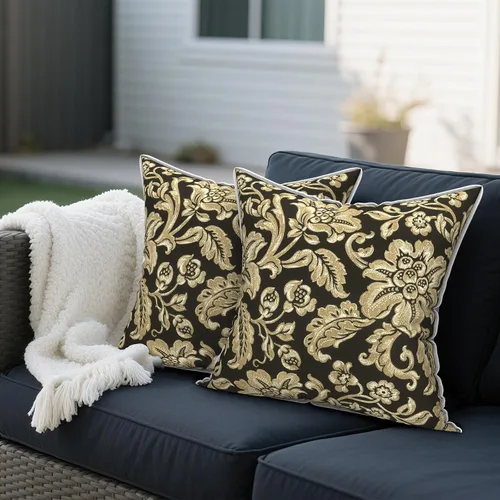 Miniatura 876 de Juego de 2 almohadas para exteriores de 16 x 16 pulgadas, repelentes al agua con interiores, para muebles de patio, hogar, jardín, geometría bohemia