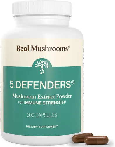 Real Mushrooms 5 Defenders Complejo de hongos – Mezcla orgánica de hongos adaptogénicos con chaga, reishi, cola de pavo, maitake y shiitake para