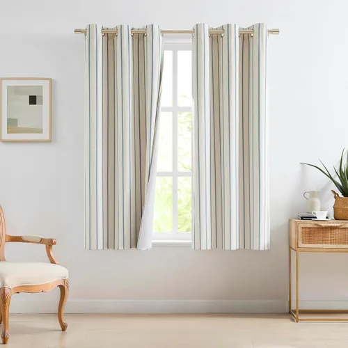 Miniatura 16 de Cortinas cortas de lino texturizado con diseño de búfalo blanco y negro a cuadros, 100% opacas con forro, paneles de estilo granja