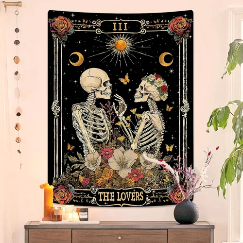 Miniatura 12 de Kanuyee Tapiz de Esqueleto de los Amantes Tapiz Gótico para Dormitorio Tapices de Cartas del Tarot Góticas para Colgar en la Pared Decoración El