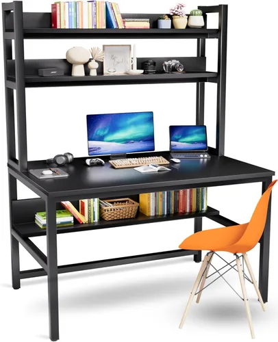 Miniatura 14 de Escritorio de computadora Aquzee con aparador, escritorio de 47" de ancho x 23.6" de profundidad con estantes, escritorio alto de oficina en casa