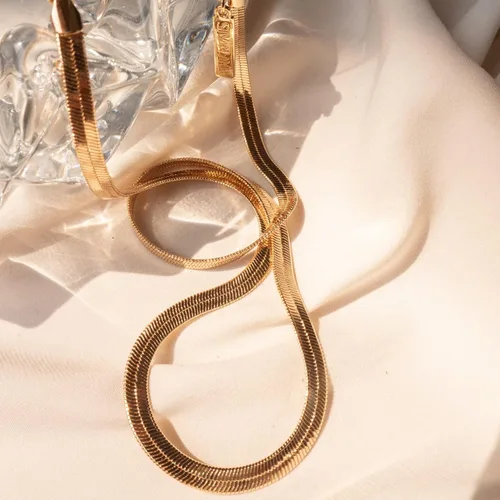 Miniatura 6 de Collar de cadena de serpiente chapada en oro de 14 quilates, collar de espiga para mujer, collar de cadena plana relleno de oro para mujeres
