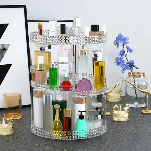 Miniatura 8 de Awenia Organizador de maquillaje giratorio de 360 grados, almacenamiento de maquillaje ajustable, 7 capas de gran capacidad, unidad