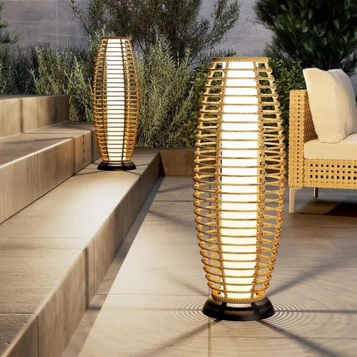 Miniatura 13 de Solar Yard Lámpara de pie para exteriores, luces de patio, farol con energía solar, resistente a la intemperie, luces de mimbre para terraza