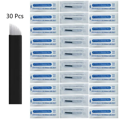 Miniatura 3 de Agujas de microblading de 0.007 in, agujas desechables de tatuaje de cejas para máquina de maquillaje permanente Manual de suministros (Negro S14)
