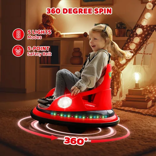 Miniatura 5 de ELEMARA Coche chocón para niños, 3.1 km/h máx, coche eléctrico de 12 V para niños pequeños, coche de choque con giro de 360° y música, 5 modos
