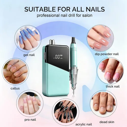 Miniatura 4 de Taladro eléctrico de uñas, portátil, recargable, 35000 rpm, lima de uñas eléctrica, herramientas eléctricas de uñas acrílicas, pulido, eliminación
