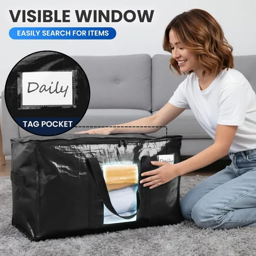 Miniatura 5 de TAILI - Bolsas de mudanza extra grandes, paquete de 10 bolsas negras resistentes para almacenamiento con ventana visible, asas envolventes
