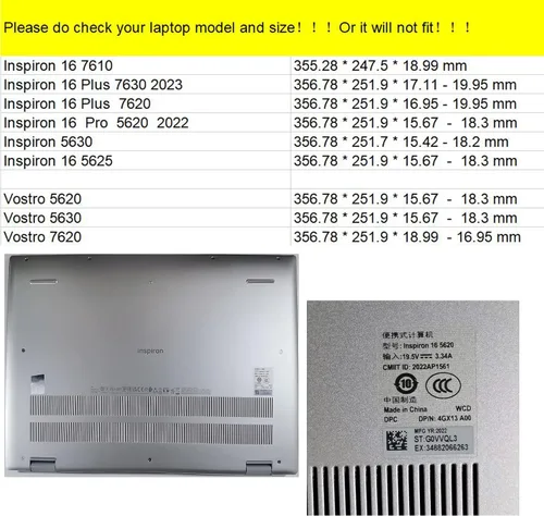 Miniatura 2 de Funda protectora para computadora portátil Dell Inspiron 16 Plus 7630 7620 7610 Pro 5620 5630 5625 para Vostro 5630 5620 7620 (no otros modelos)