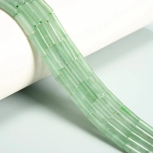 JM Design Granos de tubo cilíndrico liso de aventurina verde natural tamaño 0.157x0.512 in 15.5" filamento para la fabricación de joyas