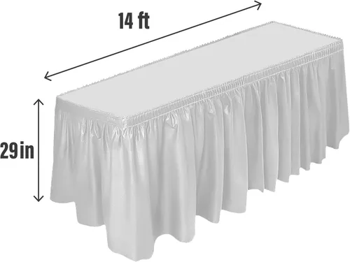 Miniatura 2 de DecorRack Paquete de 2 faldones de mesa, 29 pulgadas x 14 pies cada uno, sin BPA, desechables, reutilizables, falda rectangular para mantel