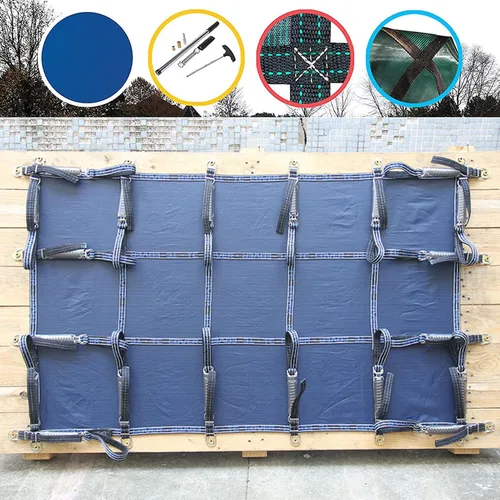 Miniatura 8 de ERRULAN Inground Pool - Cubierta azul para otoño e invierno, tapa de malla rectangular para jardín al aire libre, para seguridad de niños