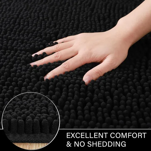 Miniatura 4 de LOCHAS Juego de 2 alfombras de baño de 17 x 24 pulgadas más 20 x 32 pulgadas de grosor, antideslizantes, alfombra de baño de felpilla suave y Negro