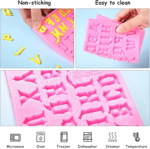 Miniatura 7 de Geiserailie - 4 moldes de letras góticas y números para chocolate, moldes de silicona 3D para decoración de pasteles, dulces, recompensas de regreso