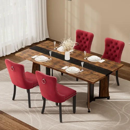 Miniatura 18 de Juego de mesa de comedor de 5 piezas con 4 sillas, mesa de comedor rectangular de madera de 71 pulgadas con sillas de comedor de terciopelo, tablero