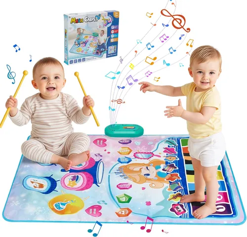 Miniatura 12 de Tapete de juego musical para bebé, educativa temprana 3 en 1, piano tambor de animal Touch de 31.5 x 19.6 pulgadas, manta de juego Montessori