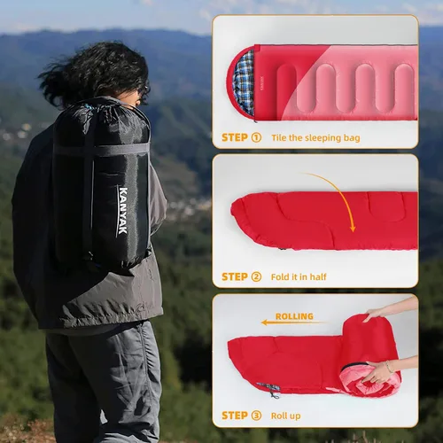 Miniatura 5 de Saco de dormir de campamento, sacos de dormir de 32 ℉ para adultos, niños, adolescentes, clima frío, cálido saco de dormir de invierno para 3-4 Rojo