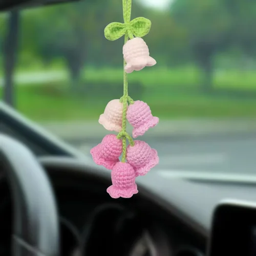 Miniatura 6 de Adorno colgante para espejo retrovisor de automóvil, cesta de flores de ganchillo, accesorios para plantas, adorno de automóvil tejido hecho a mano