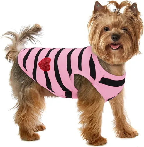 Miniatura 23 de Camiseta a rayas para perros y gatos, chaleco de algodón para primavera, verano, para mascotas, adecuada para mascotas pequeñas y medianas y Amarillo