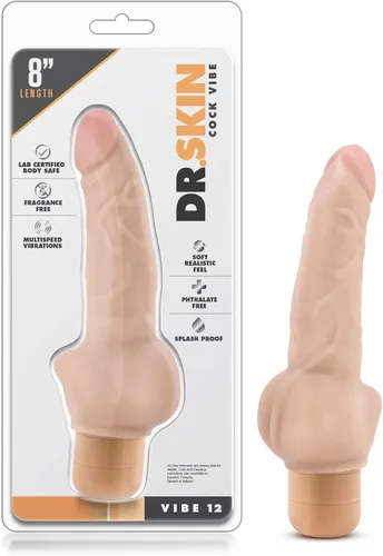 Blush Dr. Skin Cock Vibe #12 - Consolador vibrador realista de 8 pulgadas para mujeres y parejas, vibrador flexible impermeable, esfera giratoria de