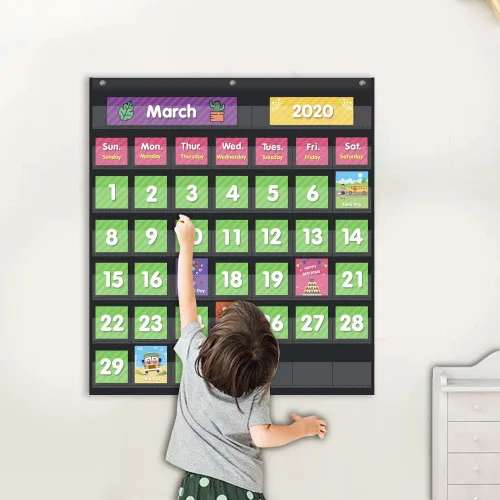 Miniatura 7 de EAMAY - Calendario mensual de bolsillo para aula con 71 tarjetas para el aprendizaje de niños para el hogar, suministros para la educación en casa