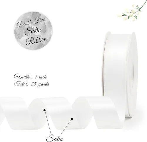 Miniatura 2 de Cinta de satén blanca de 1 pulgada de doble cara, 25 yardas para envoltura de regalos, ramo de novia, decoración de boda, decoración de fiesta