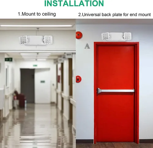 Miniatura 7 de Lámpara LED de emergencia – Luces comerciales y de salida con batería de respaldo (2 cabezales cuadrados) – Ajustable para el hogar y negocios – CA