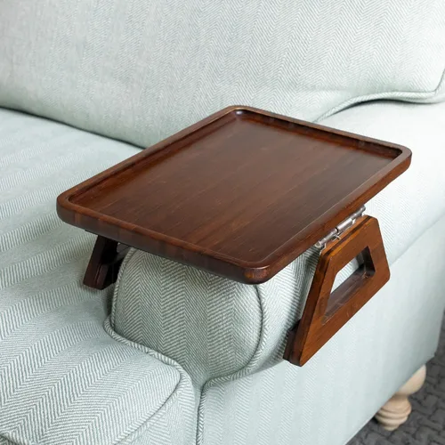 Miniatura 20 de Shamrock Home Mesa Bandeja de Bambú para Brazo de Sofá, Mesa Bandeja con Clip para Sofás. Bandeja de Brazo de Sofá para Cenas de TV, Controles
