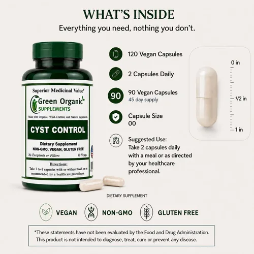 Miniatura 8 de Green Organic Supplements Quiste, quiste mamario, 90 VCaps, alta absorción, sin OMG, sin gluten (paquete de 1)