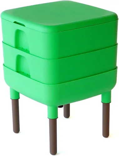 Miniatura 13 de FCMP Outdoor - The Essential Living Composter, contenedor de vermicompostador de gusanos de 2 bandejas (HF-LC4000v2-PUR) Ciruela