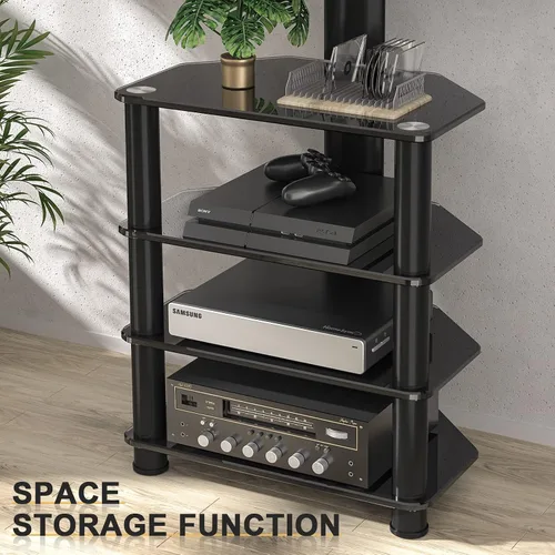 Miniatura 3 de TAVR Furniture Soporte de TV con componentes multimedia de 4 niveles con estante de audio giratorio y soporte ajustable en altura, soporte de TV