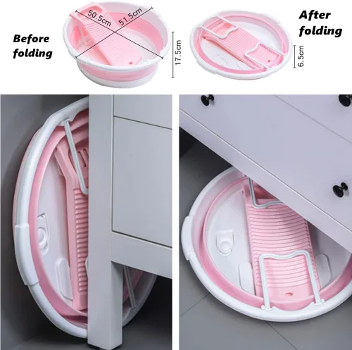 Miniatura 3 de Lavabo plegable para lavar a mano, bañera antideslizante con tabla de lavado integrada para lavar a mano lavandería hogar (verde)