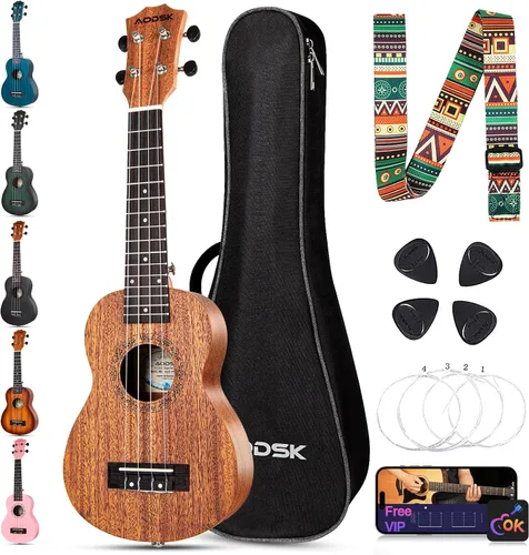 Miniatura 22 de AODSK Ukelele negro de concierto para principiantes de 23 pulgadas con correa para bolsa de concierto, cuerda de nailon, 4 púas, regalo de vacaciones