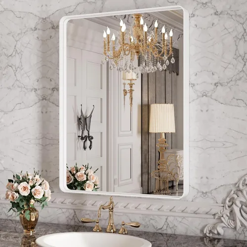 Miniatura 40 de Espejo de baño LED de 60x36 pulgadas con marco negro, espejos de baño retroiluminados y con luz frontal para pared, antiempañamiento, regulable