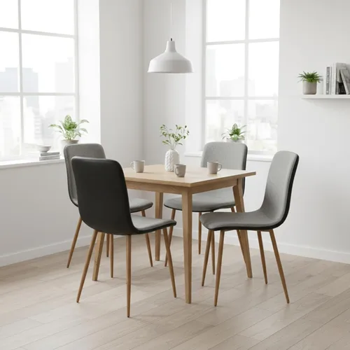 Miniatura 5 de FurnitureR Juego de 4 sillas de comedor, cómodas sillas auxiliares con respaldo de tela de poliuretano y patas de roble resistentes para cocina, Gris