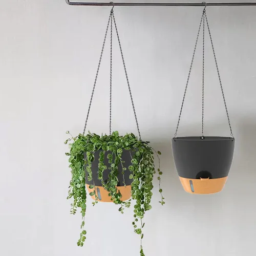 Miniatura 3 de Paquete de 2 macetas colgantes, macetas colgantes de riego automático de 10 pulgadas para plantas de interior y exterior, cesta colgante para negro