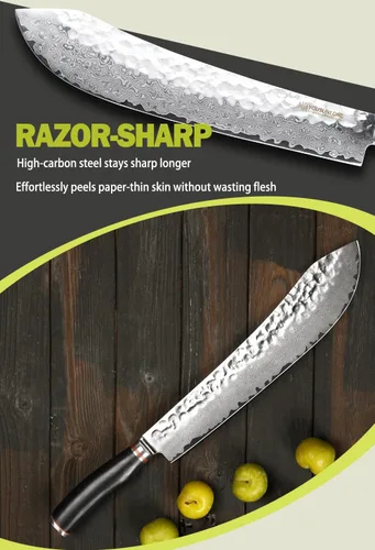 Miniatura 6 de YOUSUNLONG Breaking Knife Max Bull Nose Cuchillo de carnicero japonés de 12 pulgadas, 67 capas de acero de Damasco martillado con mango de madera