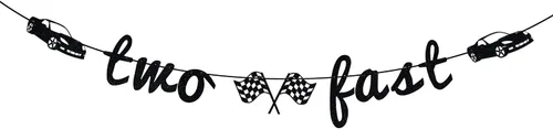 Two Fast Banner, decoraciones de segundo cumpleaños, suministros de fiesta temática de coche de carreras, decoraciones de fiesta de segundo