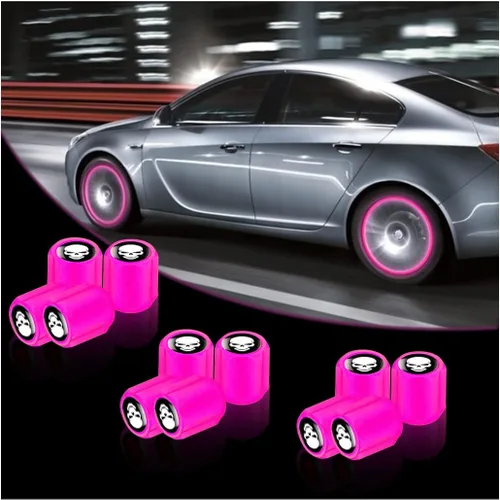Miniatura 11 de 12 tapones fluorescentes para válvulas de neumáticos, resistentes a la corrosión, para automóvil, con forma de calavera iluminada luminosa que